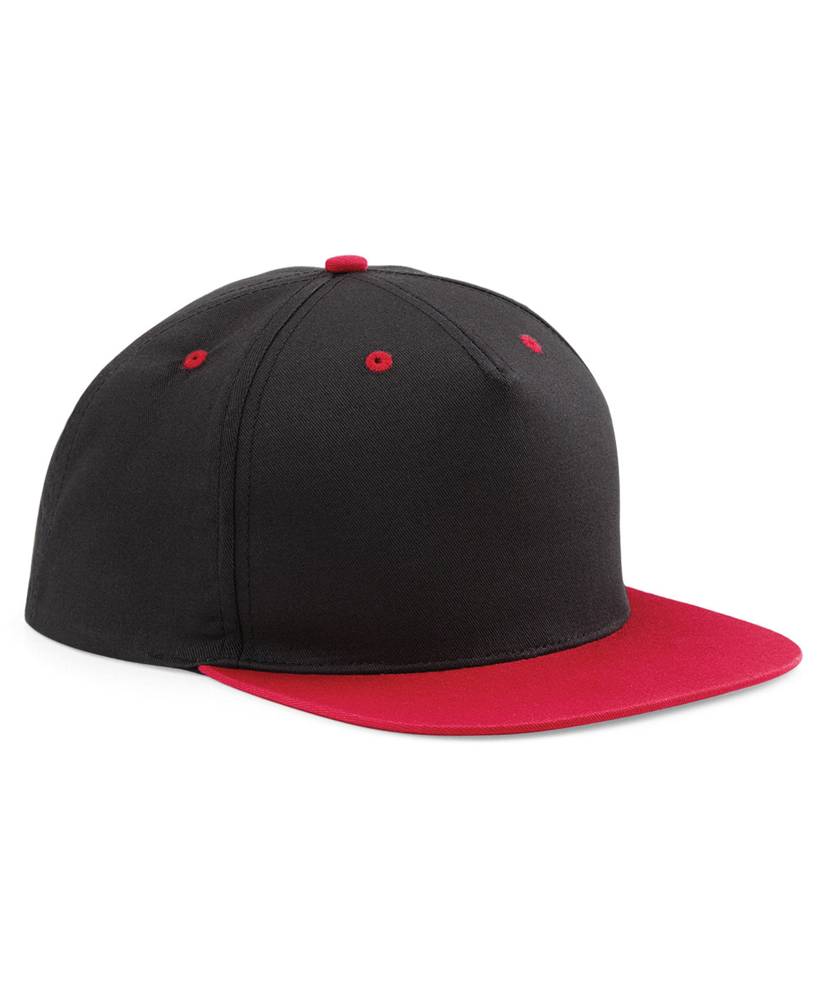 Kontrastierende 5-Panel-Snapback-Kappe | Schwarz/Klassisches Rot