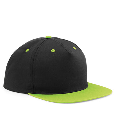 Kontrastierende 5-Panel Snapback-Kappe | Schwarz/Limettengrün