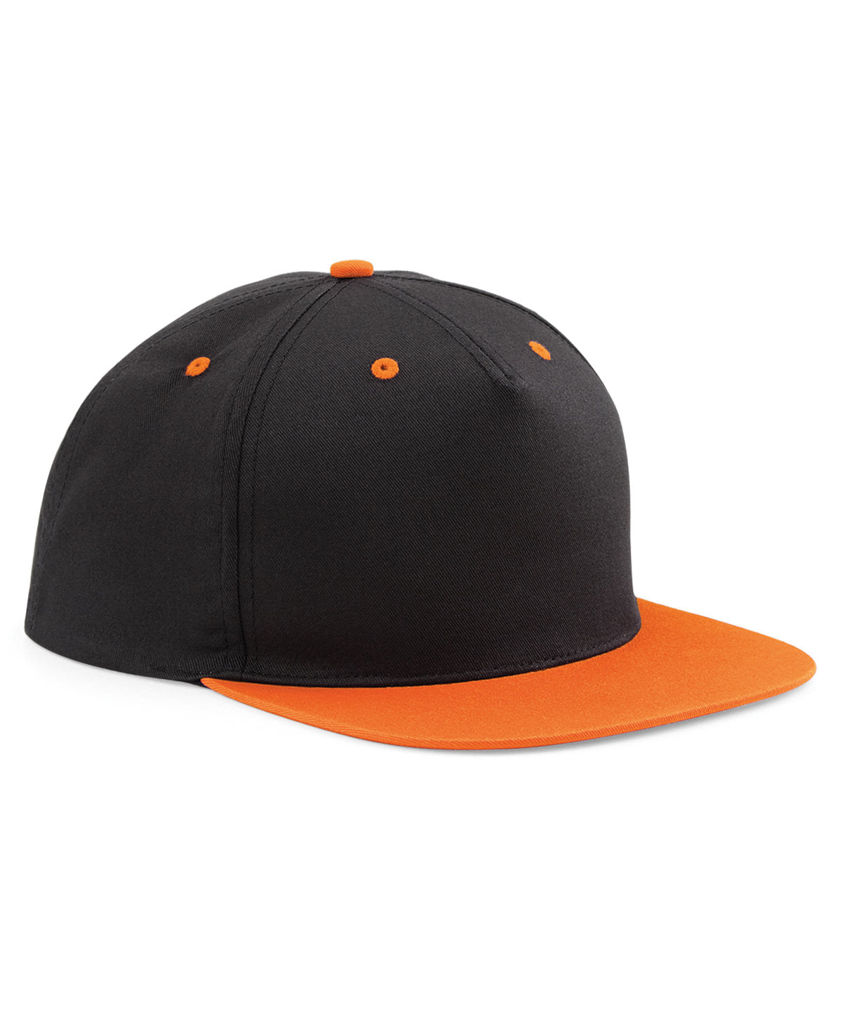 Kontrastierende 5-Panel Snapback-Kappe | Schwarz/Orange