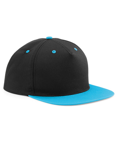 Kontrastierende 5-Panel Snapback-Kappe | Schwarz/Surfblau