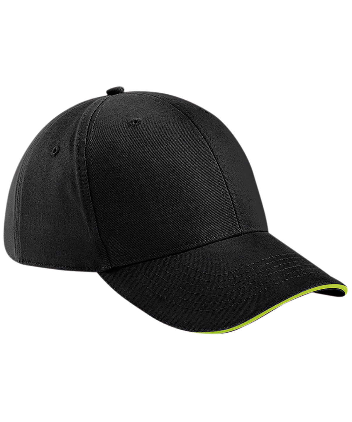 Gorra de 6 paneles estilo athleisure | Negro/Verde Lima
