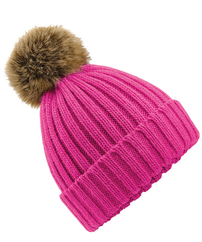 Gorro de punto grueso con pompn de piel sinttica | Fucsia