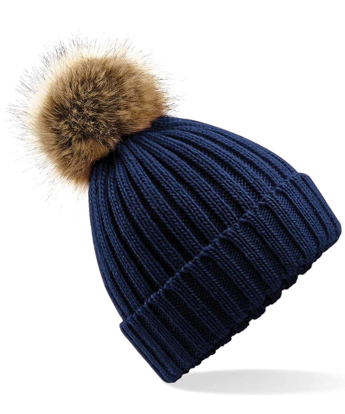 Gorro de punto grueso con pompn de piel sinttica | Azul Marino