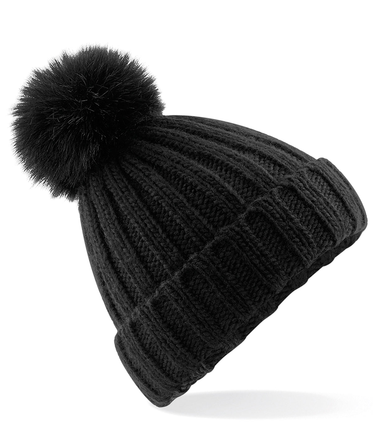 Gorro de punto grueso con pom pom de piel Verbier | Negro