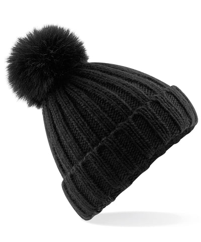 Gorro de punto grueso con pom pom de piel Verbier | Negro