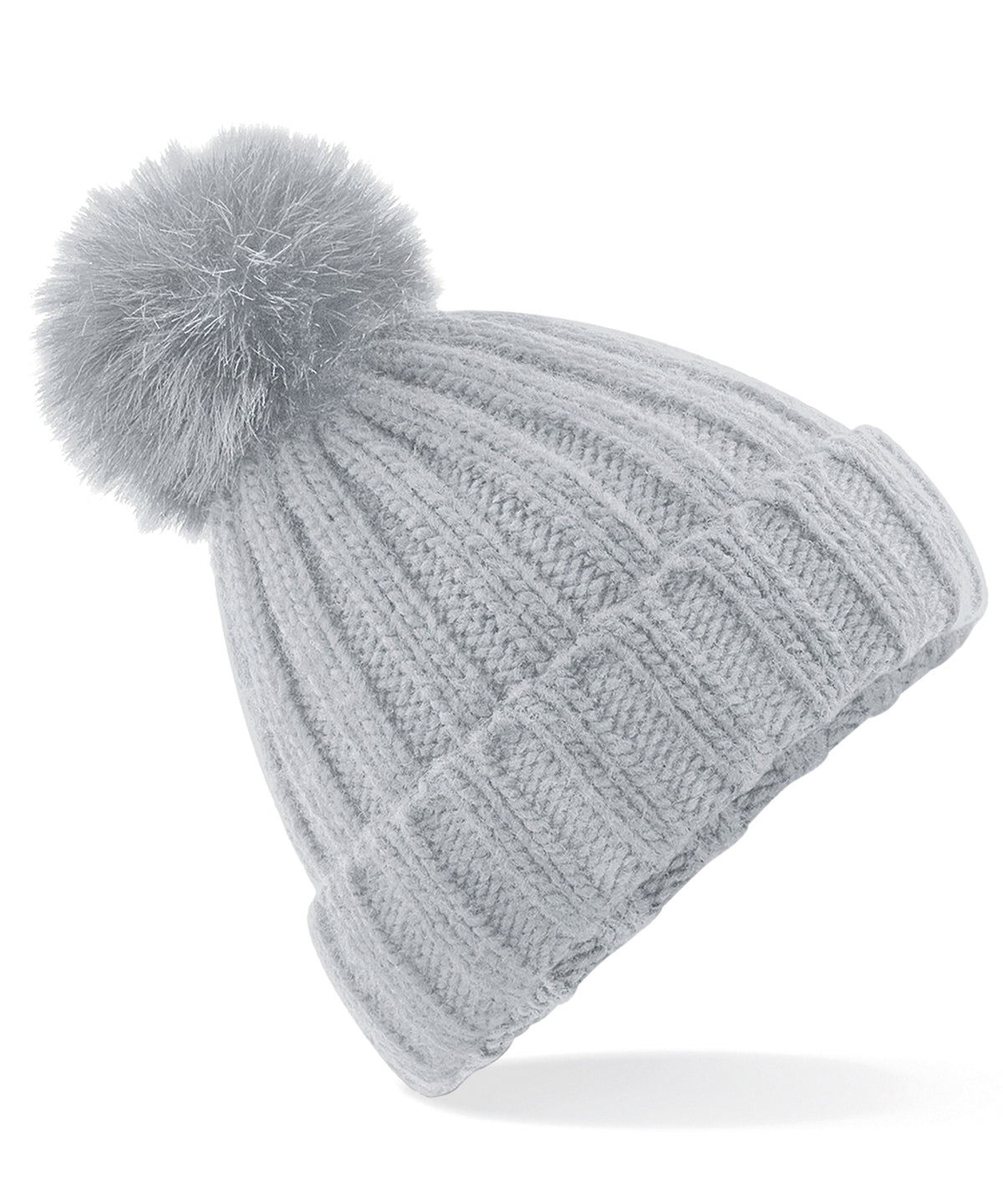Gorro de punto grueso con pom pom de piel Verbier | Gris Claro