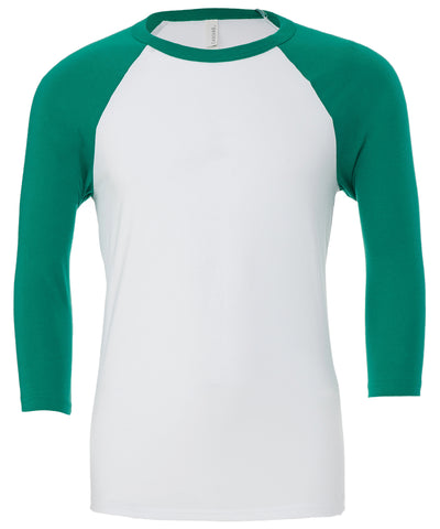 Camiseta de bisbol de manga corta triblend unisex | Blanco/Verde Esmeralda
