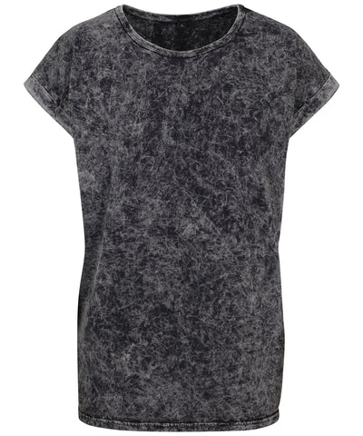 Damen Acid Wash T-Shirt mit überschnittenen Schultern | Dunkelgrau/Weiß