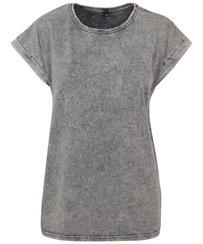 Damen Acid Wash T-Shirt mit überschnittenen Schultern | Grau/Schwarz