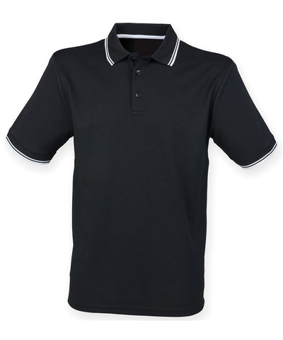 Camiseta polo Coolplus® de doble punta | Negro/Blanco