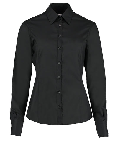 Blusa de negocios de manga larga (ajuste entallado) | Negro