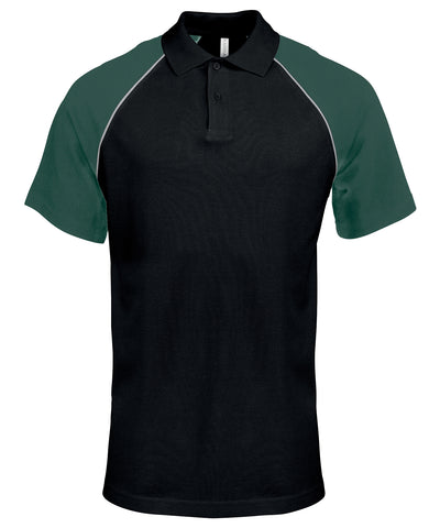 Camiseta polo de bisbol con contraste de polo | Negro/Gris Claro/Verde