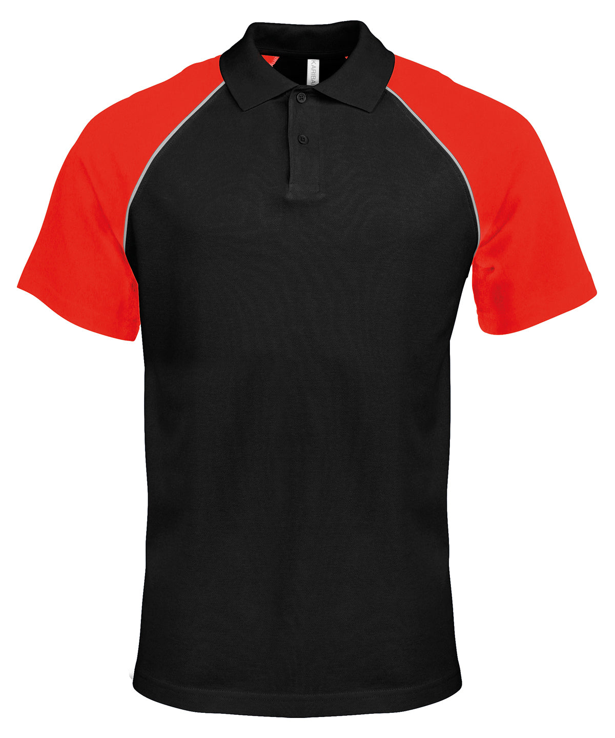 Camiseta polo de bisbol con contraste de polo | Negro/Gris Claro/Rojo