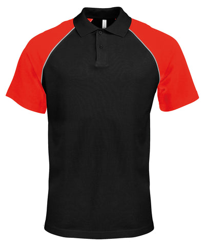 Camiseta polo de bisbol con contraste de polo | Negro/Gris Claro/Rojo