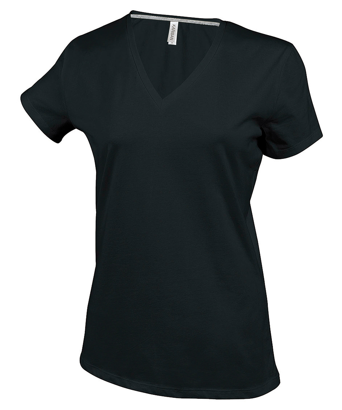 Damen V-Ausschnitt Kurzarm T-Shirt | Schwarz