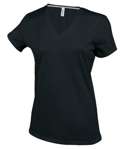 Camiseta de manga corta con cuello en V para mujer | Negro
