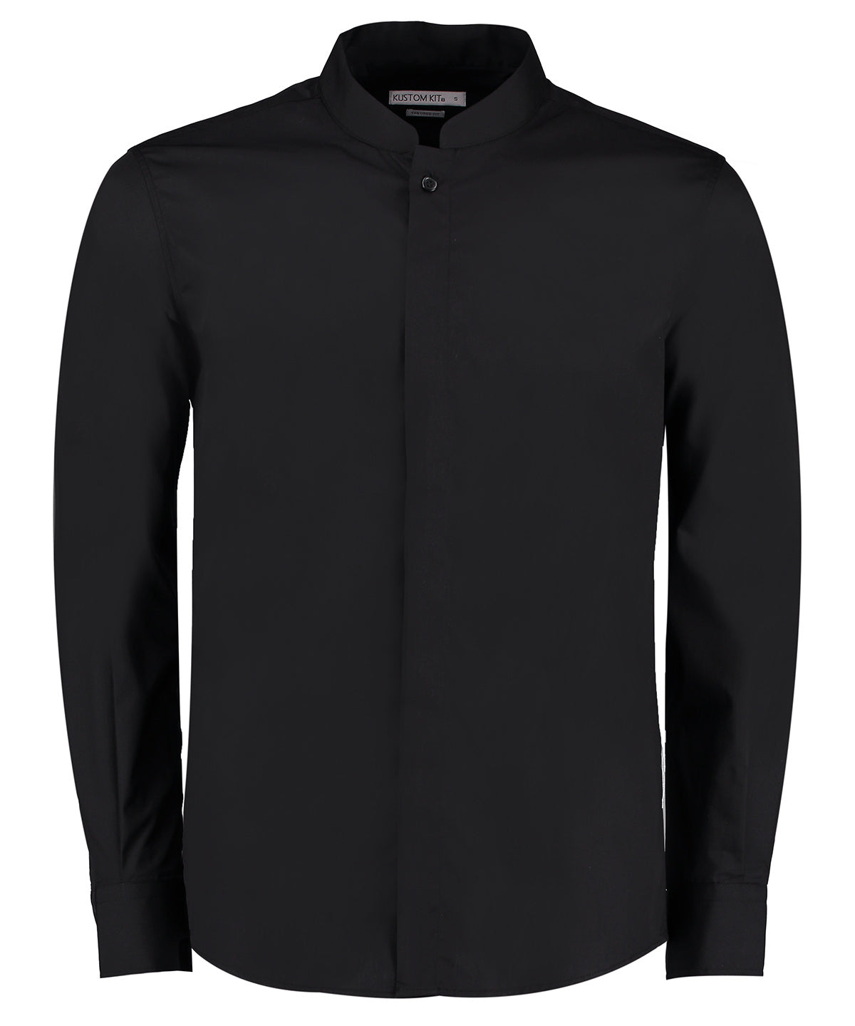Camisa de cuello mao de manga larga (ajuste entallado) | Negro - Carbn