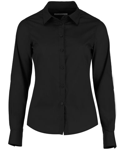 Camisa de mujer de popeln de manga larga | Negro - Carbn