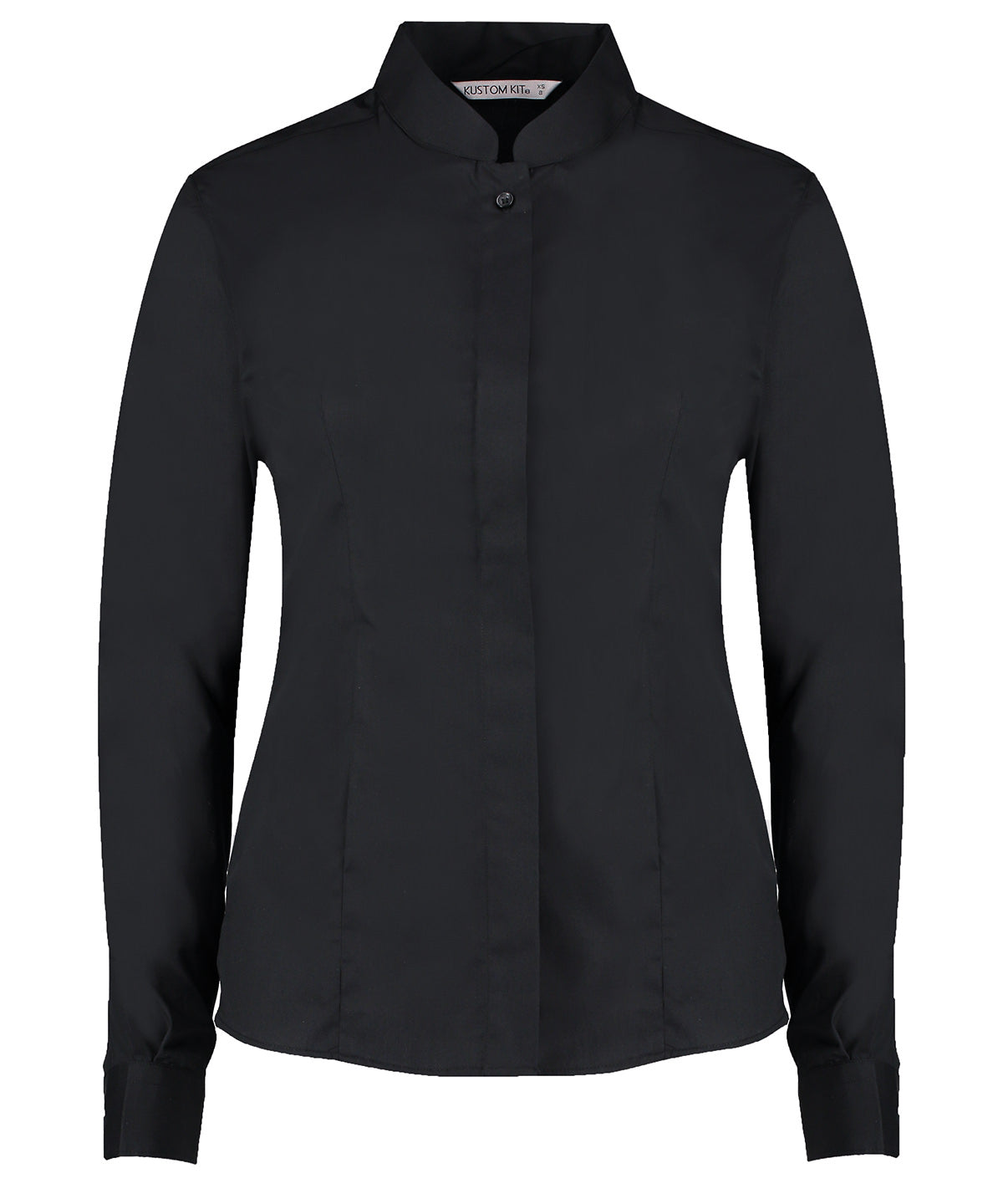 Camisa de mujer cuello mao manga larga (ajuste entallado) | Negro - Carbn