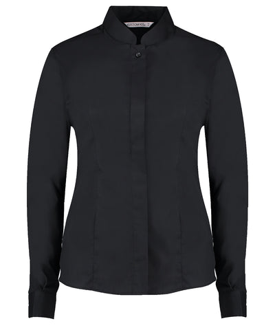 Camisa de mujer cuello mao manga larga (ajuste entallado) | Negro - Carbn