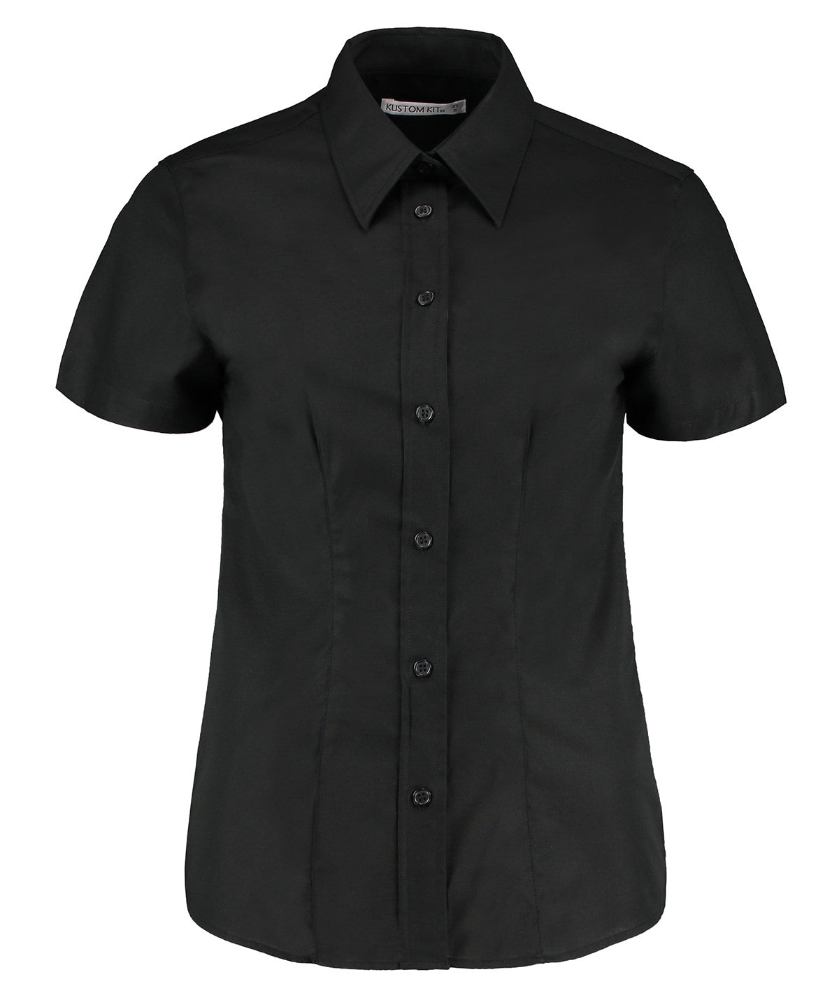 Blusa Oxford de manga corta para mujer en el entorno laboral (ajuste entallado) | Negro - Carbn