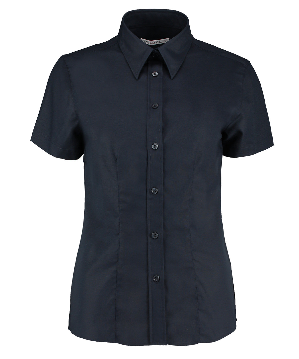 Blusa Oxford de manga corta para mujer en el entorno laboral (ajuste entallado) | Azul Marino Francs