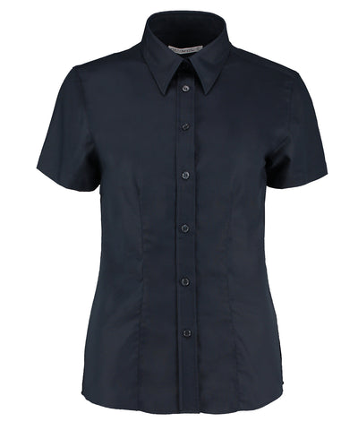 Blusa Oxford de manga corta para mujer en el entorno laboral (ajuste entallado) | Azul Marino Francs