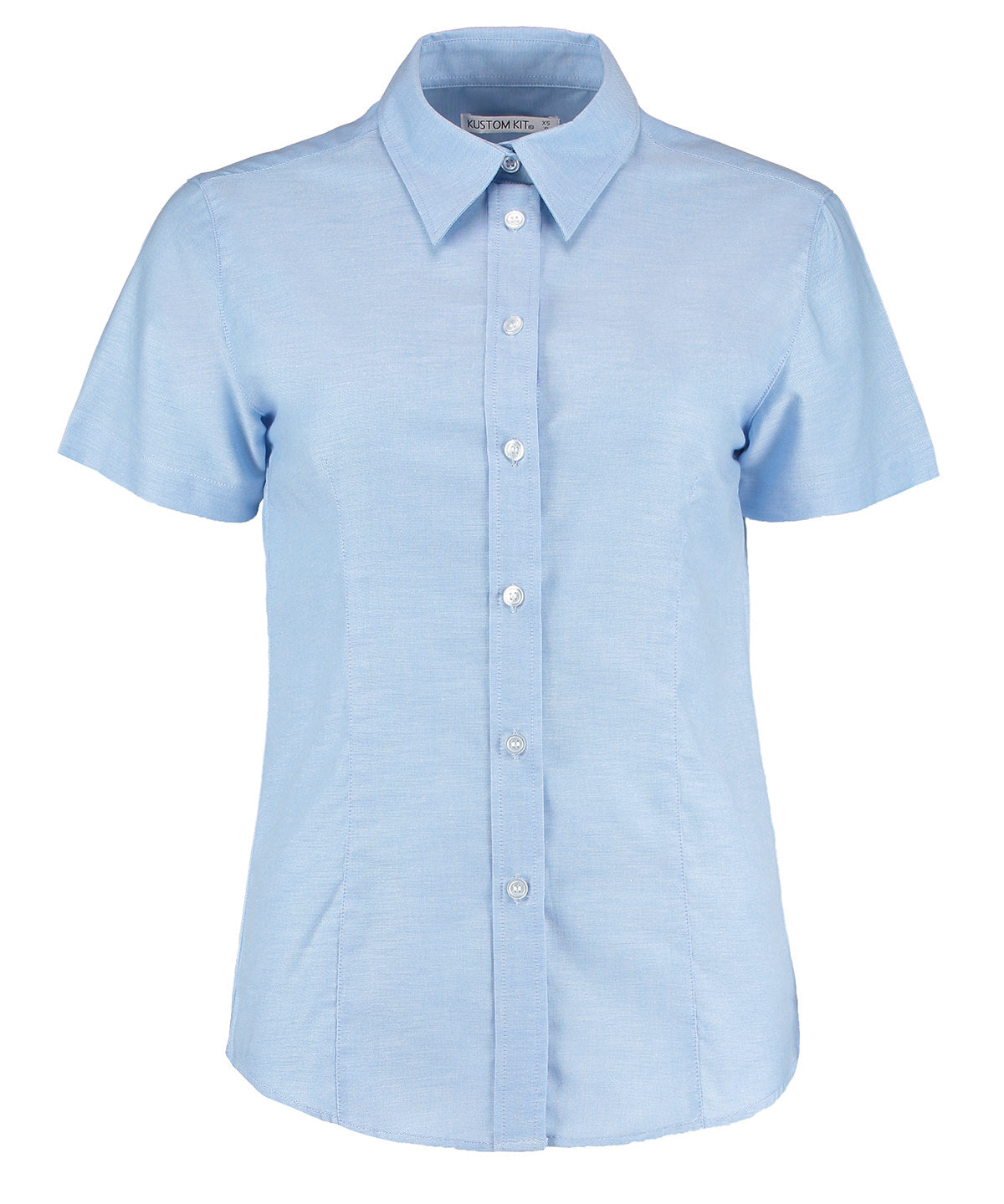 Blusa Oxford de manga corta para mujer en el entorno laboral (ajuste entallado) | Azul Claro
