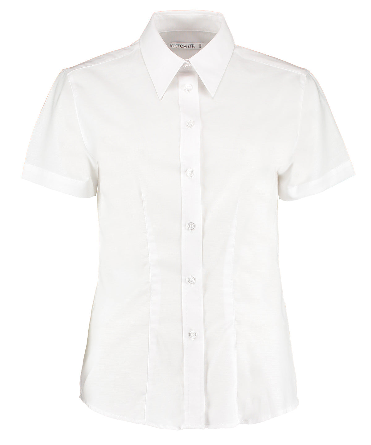 Blusa Oxford de manga corta para mujer en el entorno laboral (ajuste entallado) | Blanco
