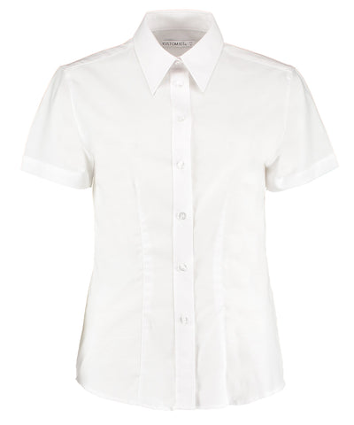 Blusa Oxford de manga corta para mujer en el entorno laboral (ajuste entallado) | Blanco