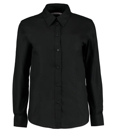 Blusa Oxford de mujer para el trabajo de manga larga (ajuste entallado) | Negro - Carbn