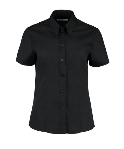 Blusa Oxford corporativa de mujer de manga corta (ajuste entallado) | Negro