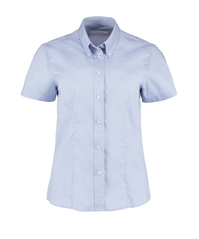 Blusa Oxford corporativa de mujer de manga corta (ajuste entallado) | Azul Claro