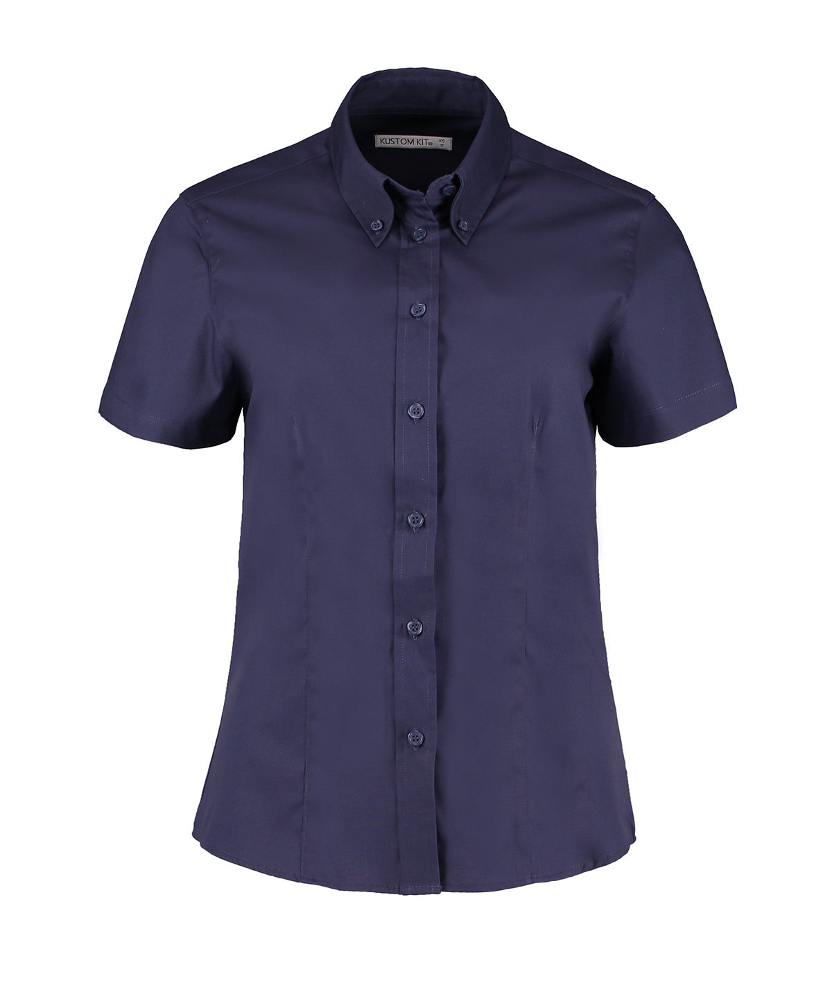 Blusa Oxford corporativa de mujer de manga corta (ajuste entallado) | Azul Marino Medianoche