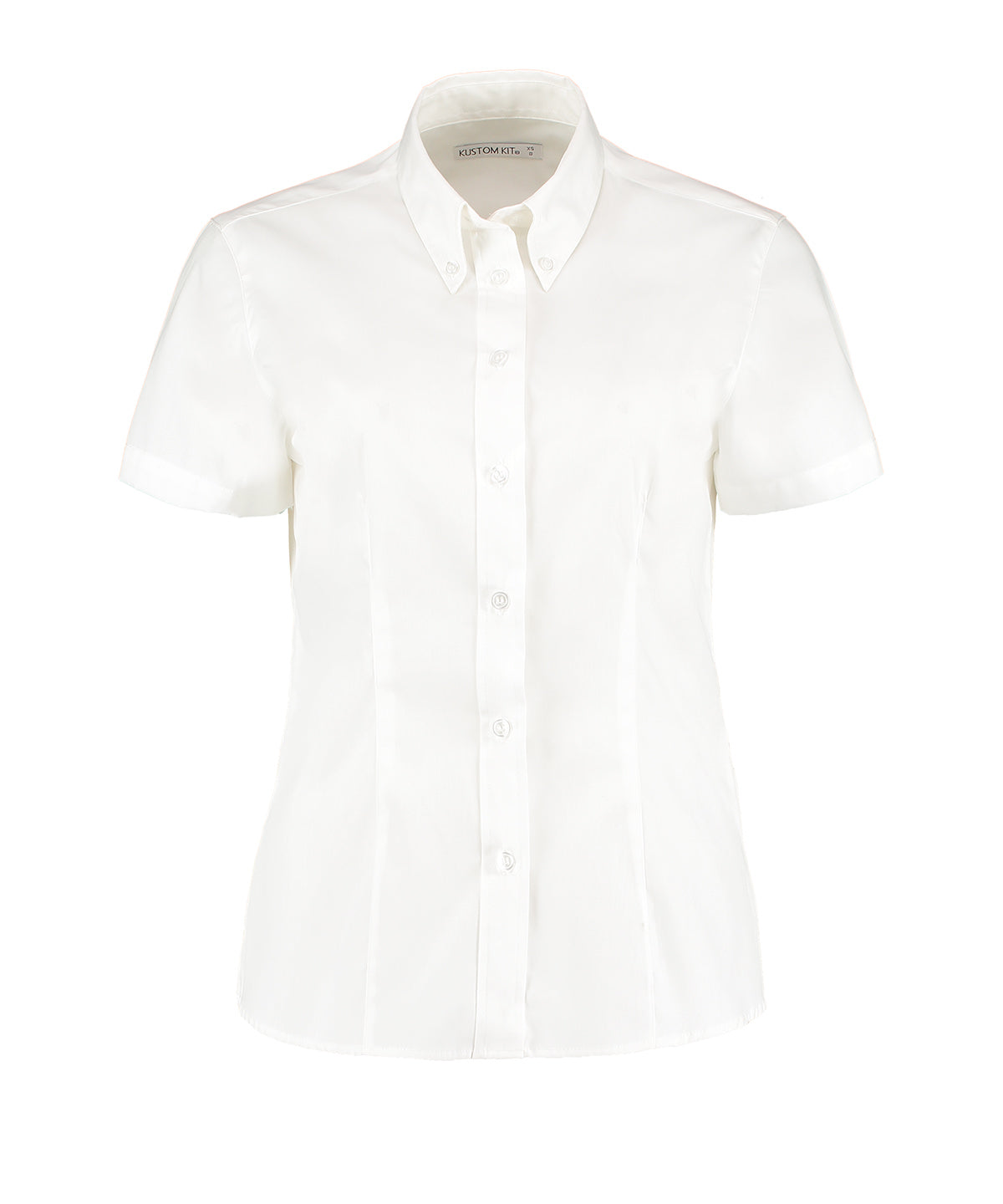 Blusa Oxford corporativa de mujer de manga corta (ajuste entallado) | Blanco