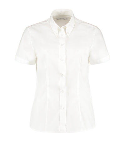 Blusa Oxford corporativa de mujer de manga corta (ajuste entallado) | Blanco