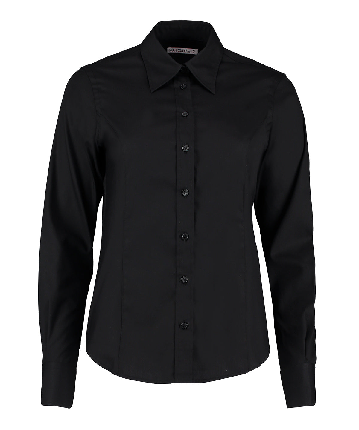 Blusa Oxford de mujer para empresa de manga larga (ajuste entallado) | Negro