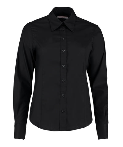 Blusa Oxford de mujer para empresa de manga larga (ajuste entallado) | Negro