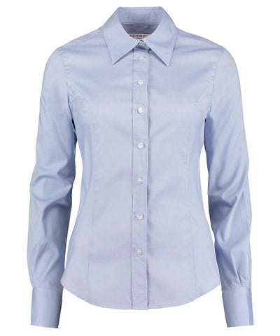Blusa Oxford de mujer para empresa de manga larga (ajuste entallado) | Azul Claro