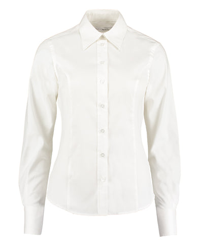 Blusa Oxford de mujer para empresa de manga larga (ajuste entallado) | Blanco