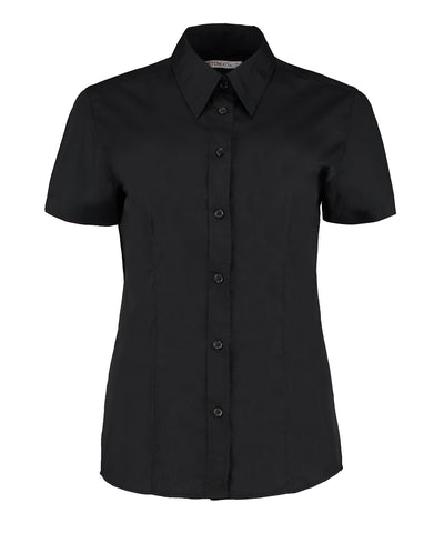 Blusa de manga corta para mujer para el trabajo (corte clsico) | Negro - Carbn