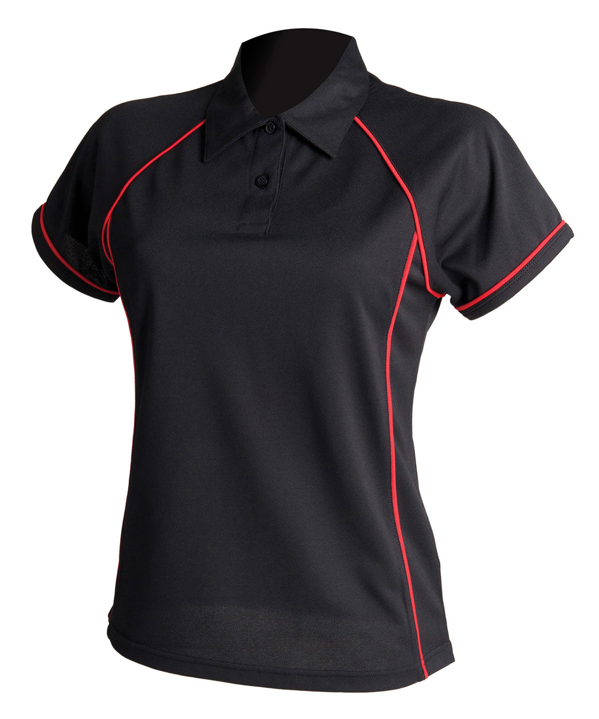 Polo de rendimiento con ribete para mujer | Negro/Rojo
