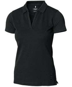 Polo de lujo Harvard con cuello en V elstico para mujer | Negro
