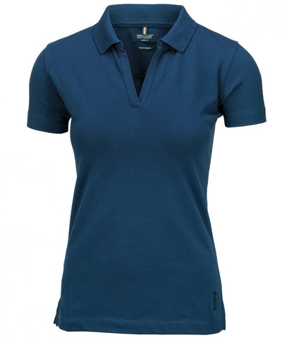 Polo de lujo Harvard con cuello en V elstico para mujer | Azul Ail