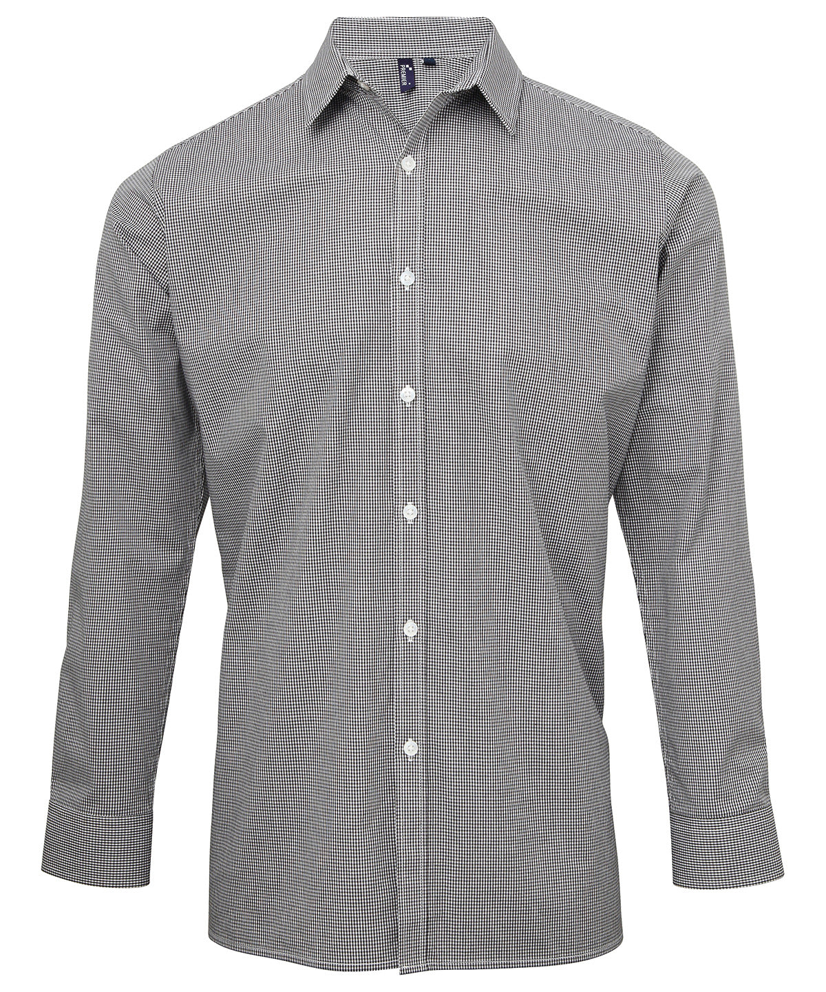 Camisa de algodn de manga larga Microcheck (Gingham) | Negro/Blanco