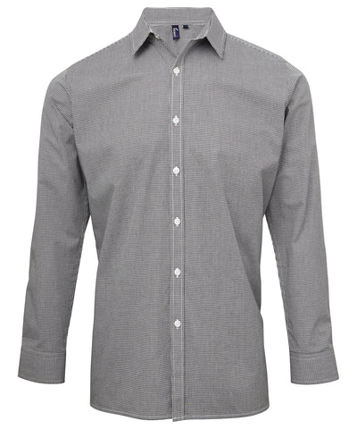 Camisa de algodn de manga larga Microcheck (Gingham) | Negro/Blanco