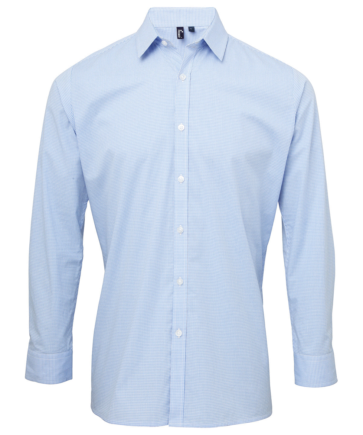 Camisa de algodn de manga larga Microcheck (Gingham) | Azul Claro/Blanco