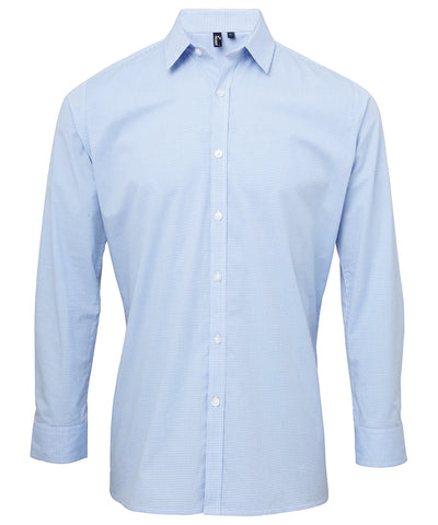 Camisa de algodn de manga larga Microcheck (Gingham) | Azul Claro/Blanco