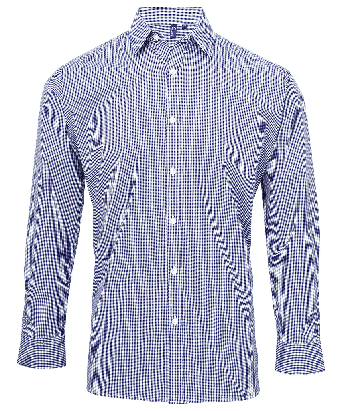 Camisa de algodn de manga larga Microcheck (Gingham) | Azul Marino/Blanco