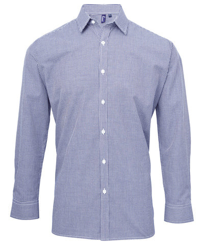Camisa de algodn de manga larga Microcheck (Gingham) | Azul Marino/Blanco